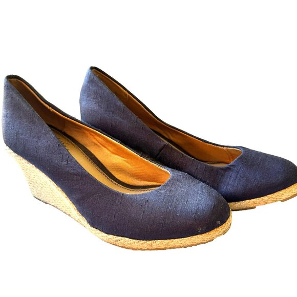 Life Stride Soft System Womens Size 8.5M Navy Tan Espadrilles Wedges NEW NWOB - Picture 1 of 13